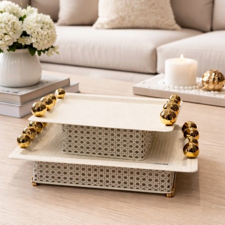 Présentoir 2 Niveaux en Métal avec Boules Dorées