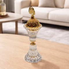 Encensoir en Verre et Métal Doré sur Pied