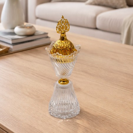 Encensoir en Verre et Métal Doré sur Pied