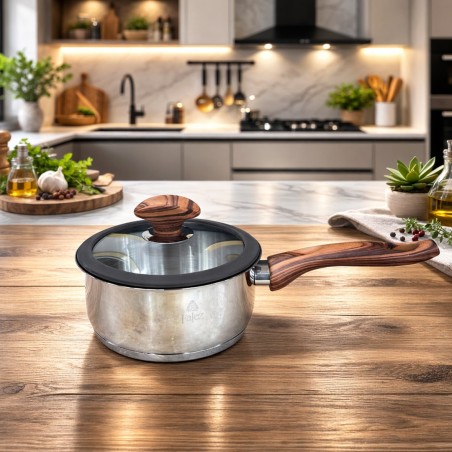 Casserole 16 cm en Inox 18/10 avec Couvercle Bois – Falez