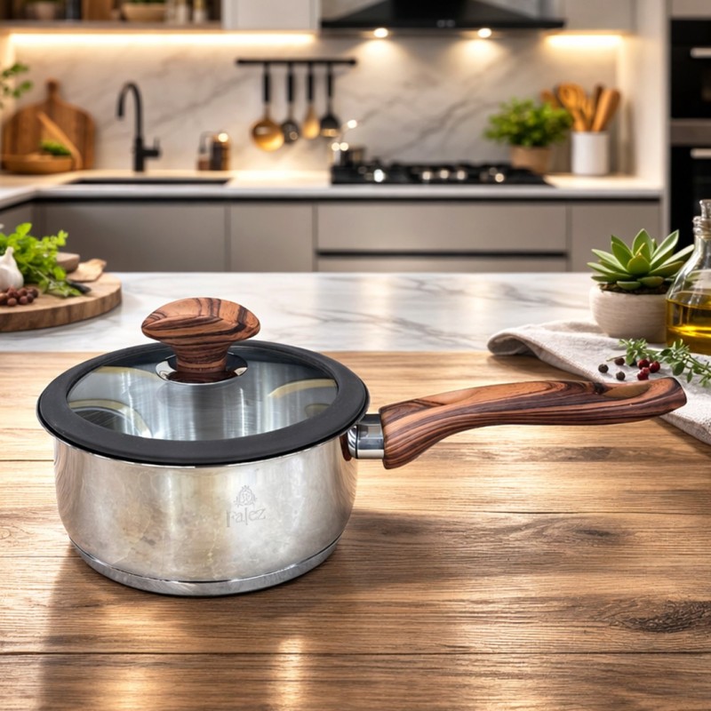 Casserole 18 cm en Inox 18/10 avec Couvercle en Bois – Falez Casserole 18 cm en Inox 18/10 avec Couvercle en Bois – Falez