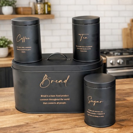 Set Boîte à Pain avec Boîtes Café, Thé et Sucre – 4 Pièces