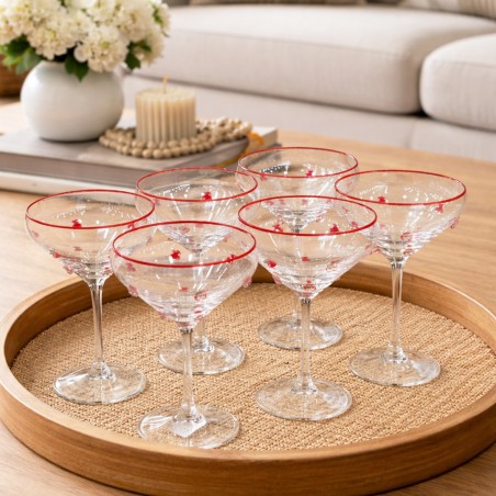 Set de 6 Coupes à Dessert en Verre avec Bord Rouge