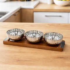 Set de 3 Bols en Métal avec Support en Bois