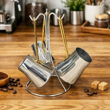 Set de 4 Tasses à Café en Acier Inoxydable avec Support