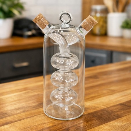 Bouteille à Huile & Vinaigre en Verre Double Compartiment