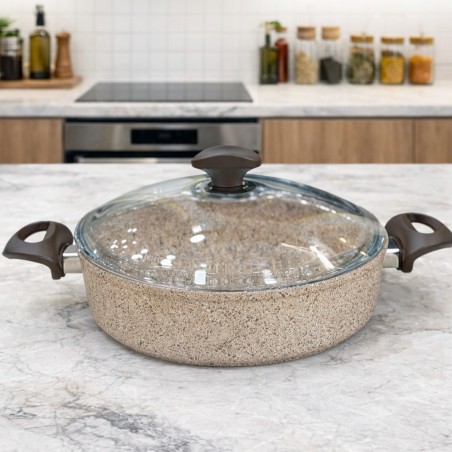Sauteuse en Granite 26 cm avec Couvercle en Verre - Falez