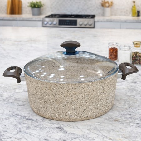 Faitout en Granite 28 cm avec Couvercle en Verre - Falez