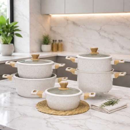 Batterie de Cuisine en Granite 9 Pièces - Blanc