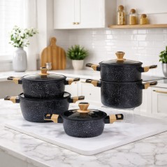 Batterie de Cuisine en Granite 9 Pièces - Noir