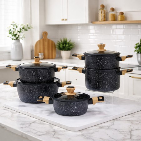 Batterie de Cuisine en Granite 9 Pièces - Noir