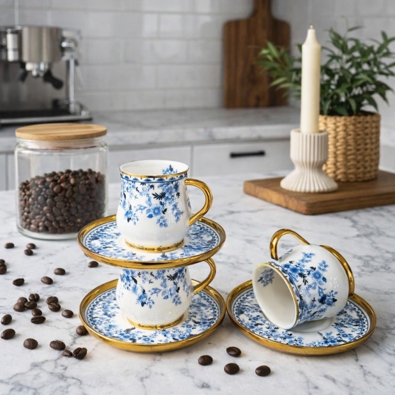 Service à Café Noir en Porcelaine 12 Pièces Service à Café Noir en Porcelaine 12 Pièces