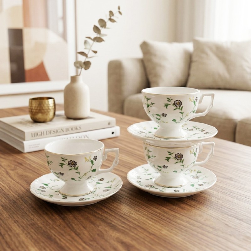 Service à Café Noir en Porcelaine 12 Pièces