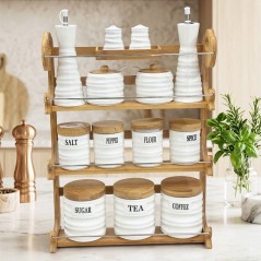 Étagère Porte Épices avec Bocaux & Distributeurs 12 Pièces