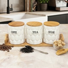 Set 3 Pots de Cuisine en Céramique avec Support