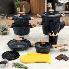 Batterie de Cuisine en Granite 22 Pièces - Noir