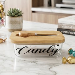 Beurrier en Verre avec Couvercle Bambou & Couteau