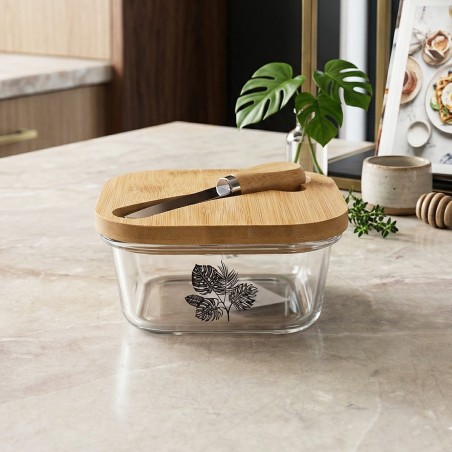 Beurrier en Verre avec Couvercle Bambou & Couteau