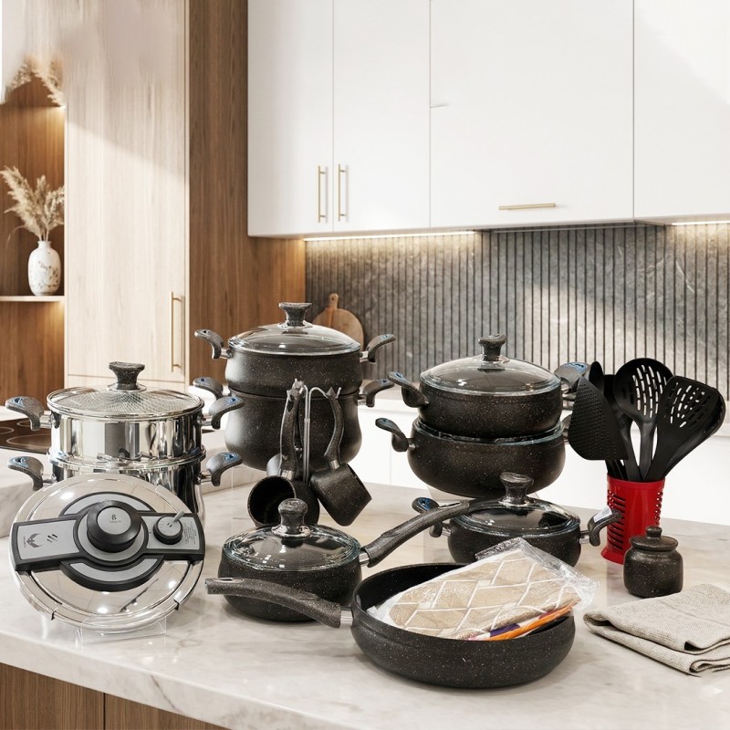 Batterie de Cuisine en Granite 34 Pièces - Noir Batterie de Cuisine en Granite 34 Pièces - Noir