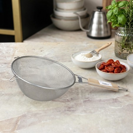 Passoire Fine en Acier Inoxydable avec Manche Bois 24 cm