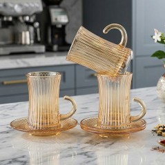 Service à thé en verre miel 12 Pièces