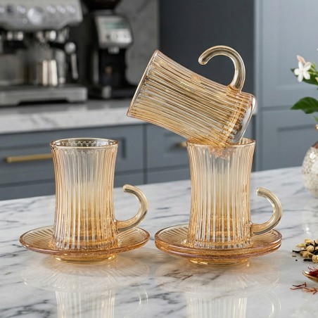 Service à thé en verre miel 12 Pièces