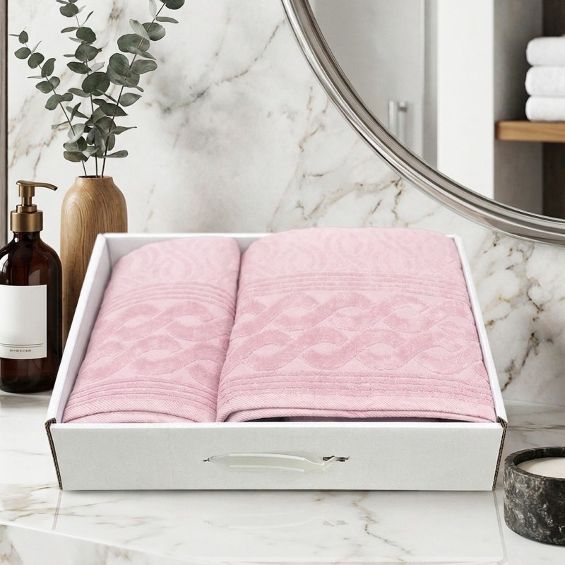 Set Serviettes de Bain 2 Pièces - Rose Foncé