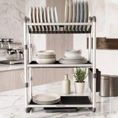 Égouttoir à Vaisselle 3 Niveaux en Aluminium Argent