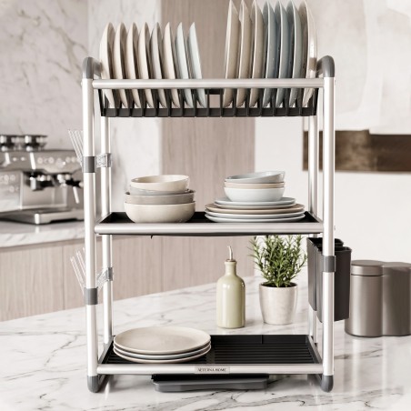 Égouttoir à Vaisselle 3 Niveaux en Aluminium Argent