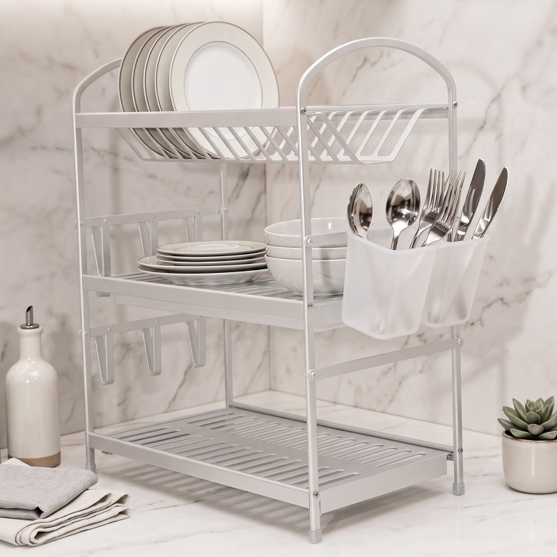 Égouttoir à Vaisselle 3 Niveaux en Aluminium