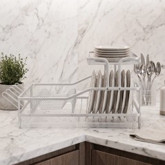 Égouttoir à Vaisselle 2 Niveaux Compact en Aluminium Argent