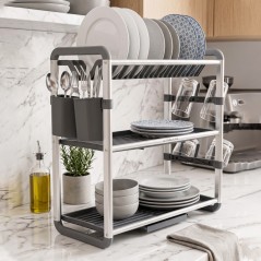 Égouttoir à Vaisselle 3 Niveaux en Aluminium Argent