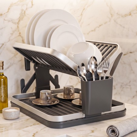 Égouttoir à Vaisselle 2 Niveaux en Aluminium Argent