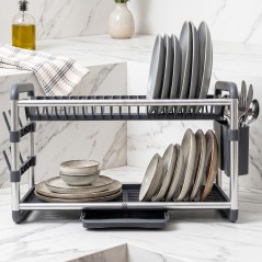 Égouttoir à Vaisselle 2 Niveaux en Aluminium Argent