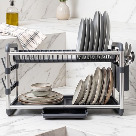 Égouttoir à Vaisselle 2 Niveaux en Aluminium Argent