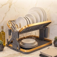 Égouttoir à Vaisselle 2 Niveaux en Aluminium Doré