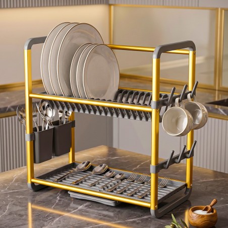 Égouttoir à Vaisselle 3 Niveaux en Aluminium Doré