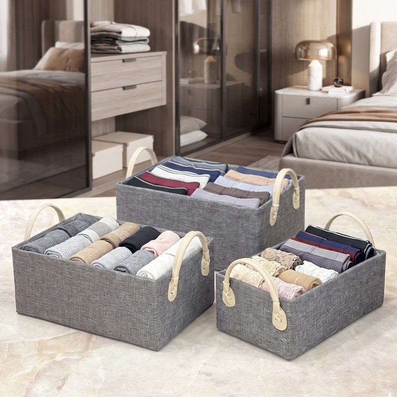 Lot de 3 Paniers de Rangement avec Poignées