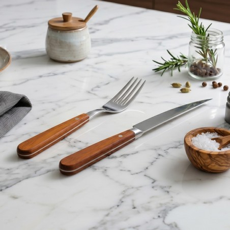 Ensemble Couteau et Fourchette à Manche en Bois