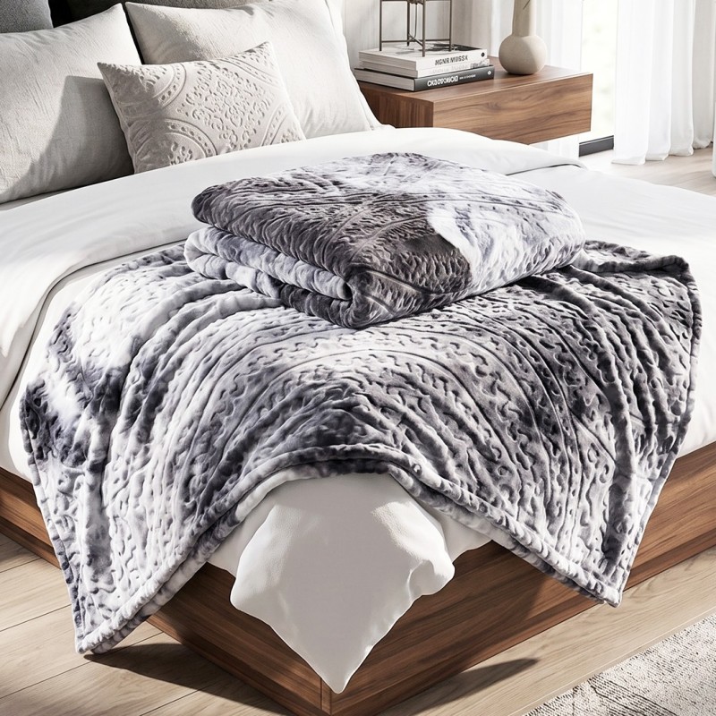 Couverture Lit 2 Places en Coton 3 Kg - Gris