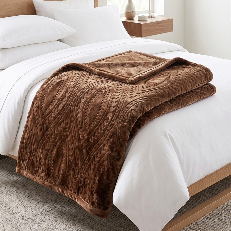 Couverture Lit 2 Places en Coton 3 Kg - Marron