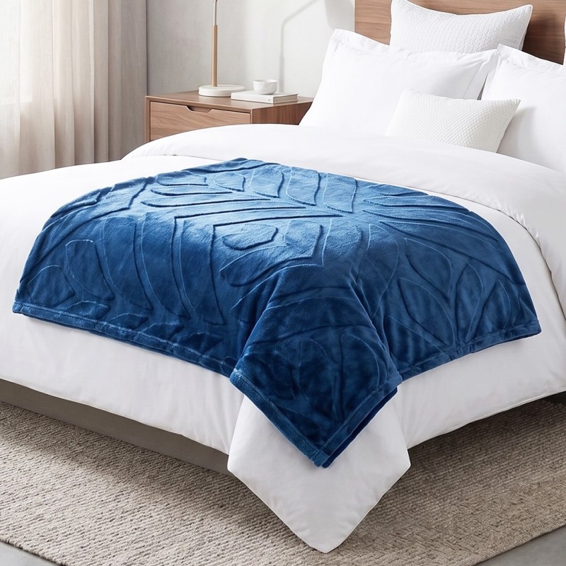 Couverture Lit 2 Places en Coton 3 Kg - Bleu