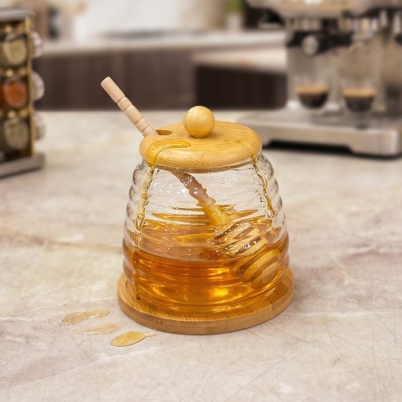 Pot à Miel en Verre avec Couvercle Bois & Cuillère