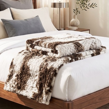 Couverture Lit 2 Places en Coton 3 Kg - Marron Loup