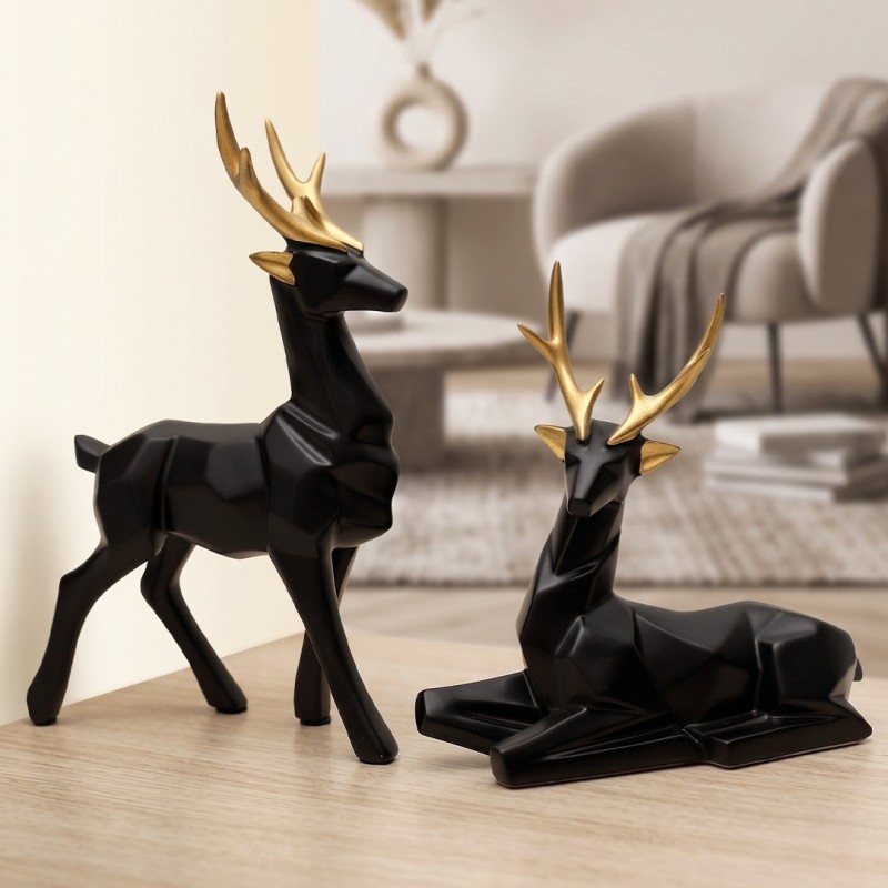 Lot de 2 Statues Cerf en Résine