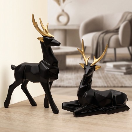 Lot de 2 Statues Cerf en Résine
