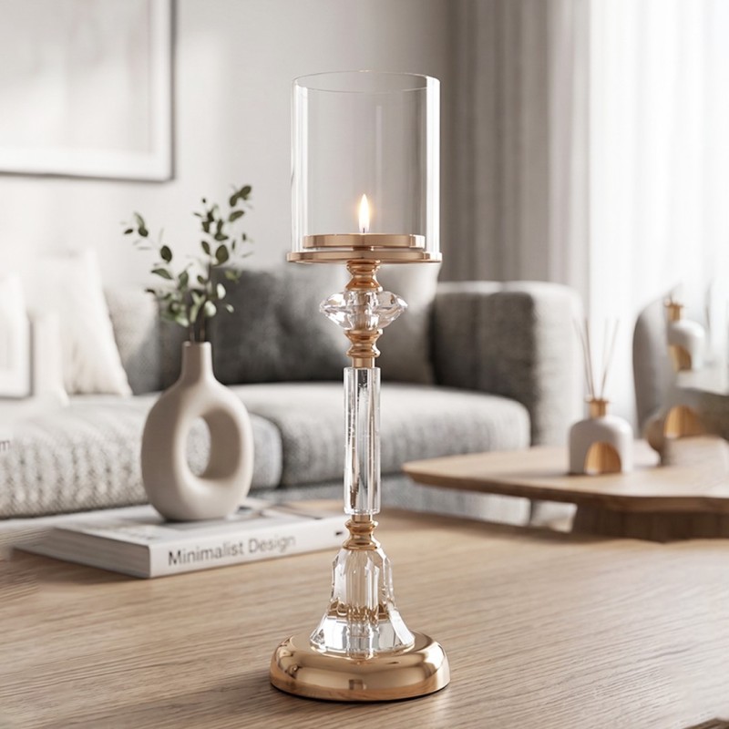 Porte Bougie en Verre avec Cylindre Protecteur 46 cm