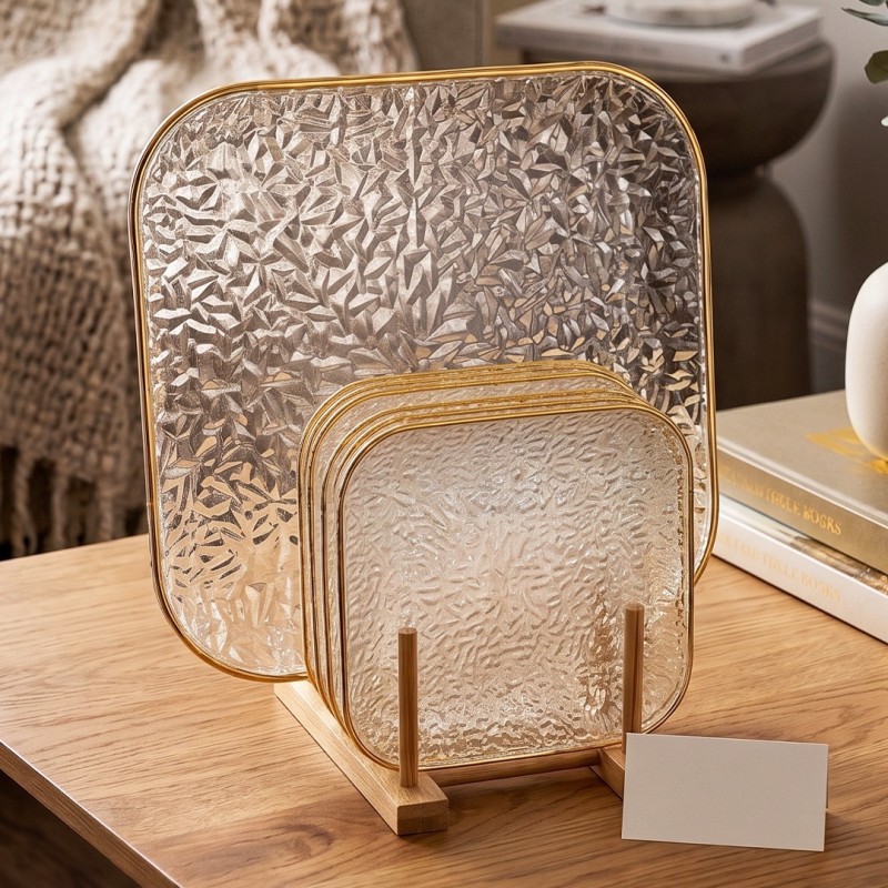 Service à Gâteaux en Verre Texturé – 7 Pièces