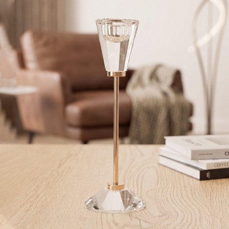 Porte Bougie en Verre & Métal Doré 23 cm