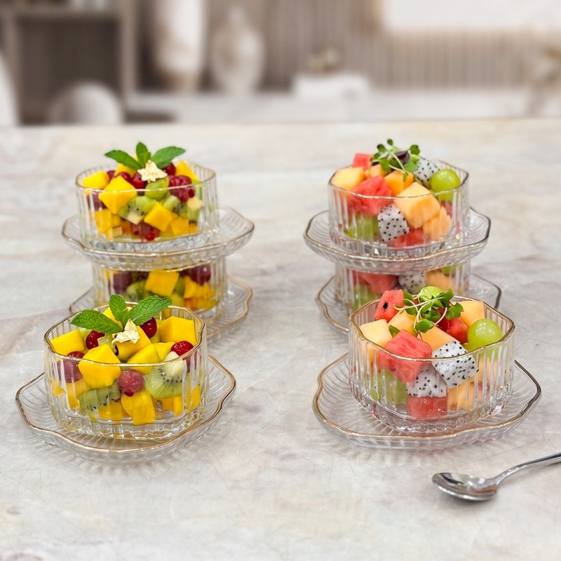 Service à Crème en Verre Texturé – 12 Pièces